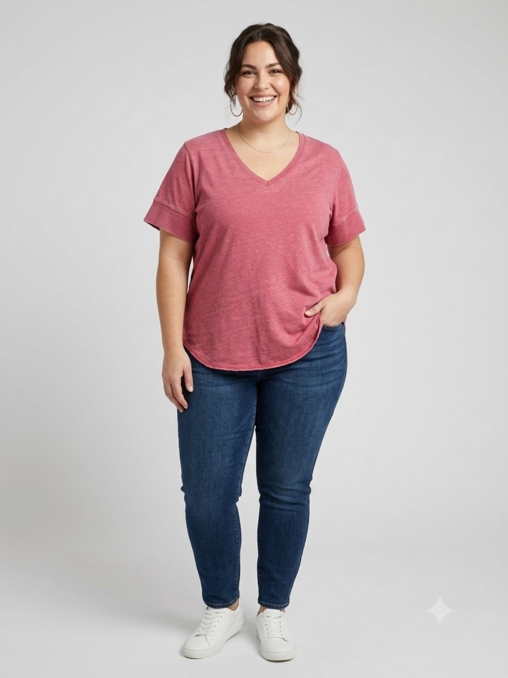 Jane and Delancey V-Neck Short Sleeve Tee in Rose